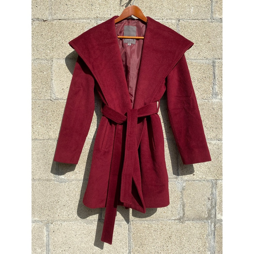 Vera Wang - Red Hooded Coat  - Wool Angora Blend